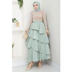 InStyle Fırfırlı Kat Kat Uzun Modal Etek Mint