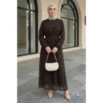 inStyle Flok Tül Acı Kahve Elbise - 46