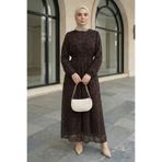 InStyle Flok Tül Acı Kahve Elbise