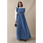 inStyle Frida Omuzu Fırfırlı Kot Jile Elbise - Mavi - 40