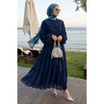 InStyle İpli Salaş Lacivert Şifon Elbise