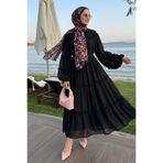 InStyle İpli Salaş Siyah Şifon Elbise