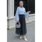 InStyle Karışık Ekose Desenli Siyah Tül Etek