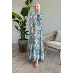 inStyle Karışık Renkli Salaş Indigo Viskon Elbise - İndigo - 44