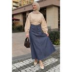 InStyle Kemerli Bel Detay Mavi Etek