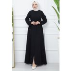 InStyle Kemerli Petek Kumaş Ferace - Siyah