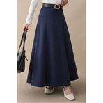InStyle Kloş Beli Lastikli Scuba Lacivert Etek
