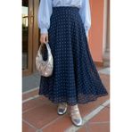 InStyle Kloş Puantiyeli Lacivert Şifon Etek