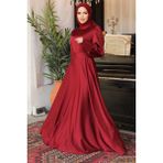 inStyle Kol Ucu Fermuarlı Bordo Saten Elbise - 42