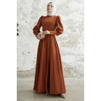 inStyle Kol Ucu Fermuarlı Taba Saten Elbise - 42