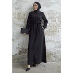 InStyle Kol Ucu Tüy Detay Taşlı Ferace - Siyah