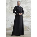 InStyle Kolu Çiçek Taşlı Ferace - Siyah