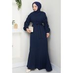 inStyle Krep Lastikli Lacivert Elbise - 40