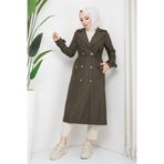 InStyle Kruvaze Yaka Kuşaklı Astarlı Haki Trençkot