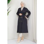 InStyle Kruvaze Yaka Kuşaklı Astarlı Siyah Trençkot