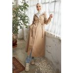 Instyle Layisa Bej Çizgili Desenli Beli Büzgü Trençkot