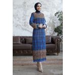 InStyle Lunya Ekose Desenli Piliseli Şifon Elbise - Indigo