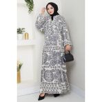 inStyle Mozaik Desen Gri Viskon Elbise - 38