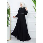 InStyle Nakışlı Mevlana Kumaş Ferace - Siyah