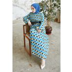 Instyle Nerisa Puantiyeli Kemerli İndigo Şifon Elbise