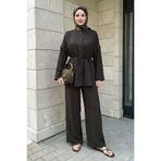 InStyle Nervürlü Tunik-Pantolon Acı Kahve Takım