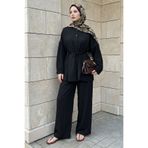 InStyle Nervürlü Tunik-Pantolon Siyah Takım