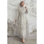 inStyle Nessa Çiçekli Kuşaklı Şifon Elbise - Kahverengi - 46