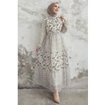 InStyle Nessa Çiçekli Kuşaklı Şifon Elbise - Kahverengi