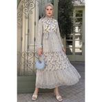 InStyle Nessa Çiçekli Kuşaklı Şifon Elbise - Mavi