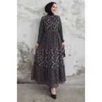 inStyle Nessa Çiçekli Kuşaklı Şifon Elbise - Siyah - 48