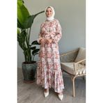 inStyle Palmiye Desen Somon Viskon Elbise - 44