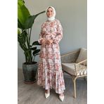 InStyle Palmiye Desen Somon Viskon Elbise
