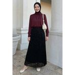 InStyle Piliseli Çiçekli Siyah Flok Etek