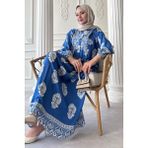 inStyle Puantiyeli Etnik Desen Indigo Viskon Elbise - İndigo - Standart