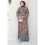 inStyle Renkli Otantik Desen Kırmızı Viskon Elbise - 38