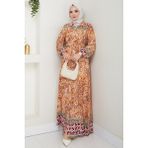 inStyle Renkli Otantik Desen Turuncu Viskon Elbise - 40
