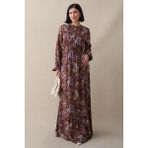 inStyle Şal Desen Dokuma Kahverengi Elbise - 38
