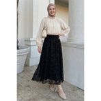 InStyle Şal Desen Siyah Flok Etek