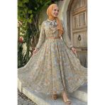 InStyle Soft Desen Yakası Kuşaklı Mint Yeşili Şifon Elbise