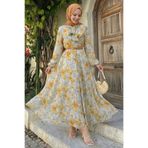 InStyle Soft Desen Yakası Kuşaklı Turuncu Şifon Elbise