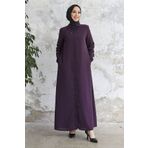 InStyle Yakası Bağcıklı Gizli Patlı Ferace - Mürdüm
