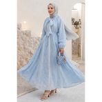 InStyle Yakası Bağcıklı Kuşaklı Bebe Mavisi Brode Elbise
