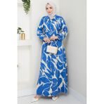inStyle Yaprak Puantiye Desen Mavi Viskon Elbise - 46