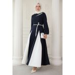 inStyle Yırtmaçlı Çift Renk Lacivert Elbise - 40
