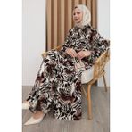 inStyle Zebra Desen Kahverengi Viskon Elbise - 42