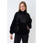 Intensive Collection Kadın Siyah Fermuarlı Peluş Cepli Uzun Kollu Hırka