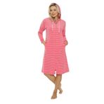Intensive Kapüşonlu Çizgi Desenli Fermuarlı Elbise 24053 (Pembe, XL)