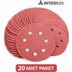 Interflex Cırt Zımpara Disk 150 mm Kum 220 Delikli Orbital Zımpara Diski 20 Adet Paket