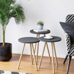 İntergo 3'lü Zigon Sehpa Ahşap Ayaklı Yuvarlak Tasarım Gri Modern Stil 34 cm Derinlik