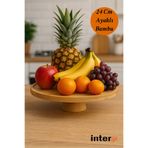 İnterlife Yuvarlak Bambu Stant Ayaklı Kek Meyve Peynir Sunum Servis Tabağı 24 Cm